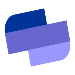 Three overlapping rounded shapes in dark blue, purple and lavender on a green background.