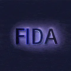 Animated word FIDA in dark letters with a purple glow, on a textured navy background.